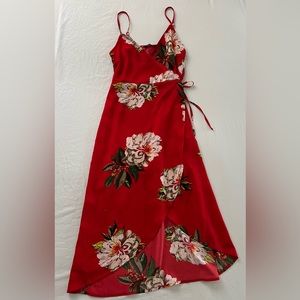 Woman’s red flower dress